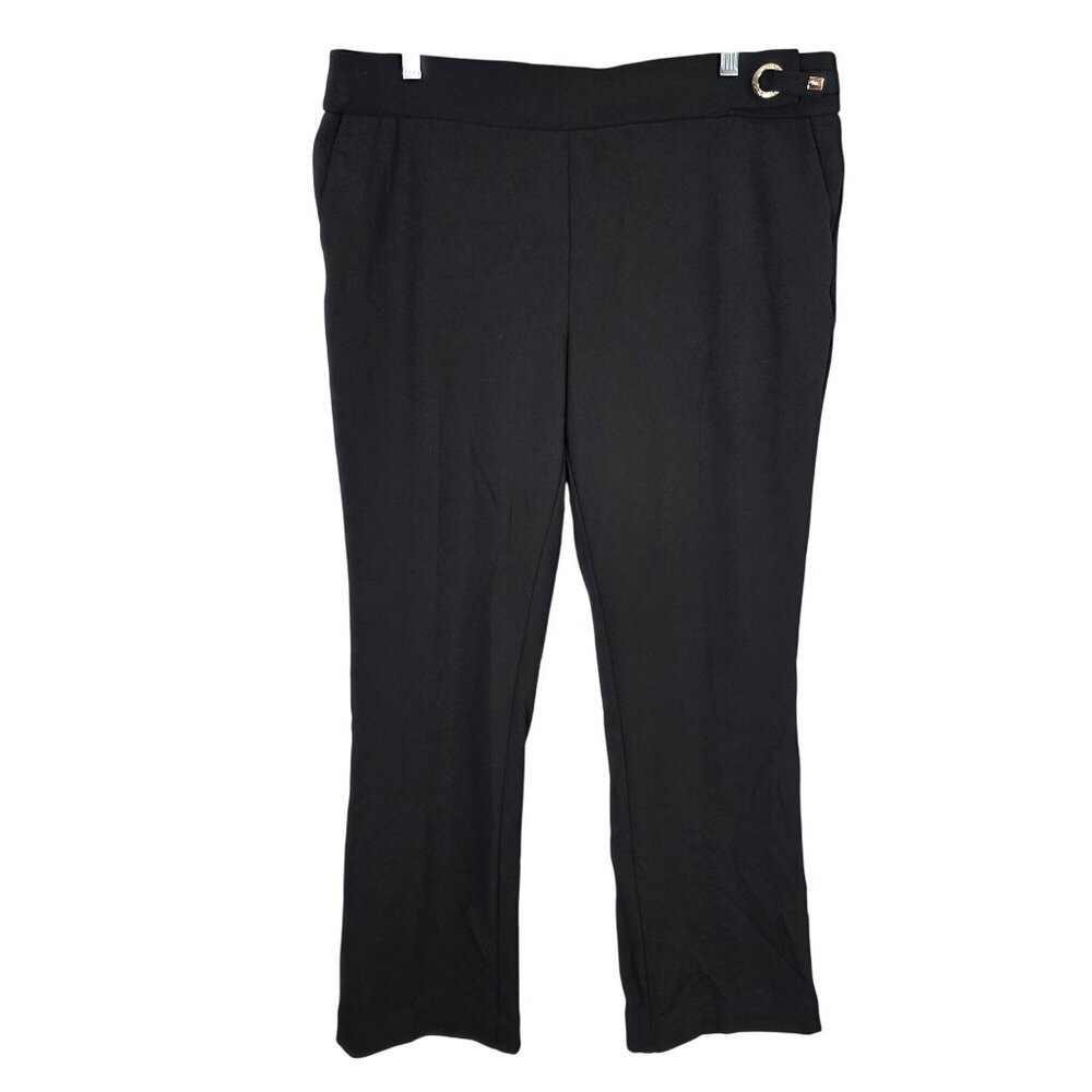 Womens Anne Klein Black Straight Leg Dress Pants Gold Hardware & Stretch Size L